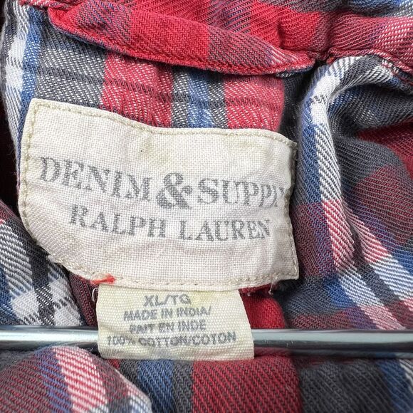 Denim & Supply Red White Blue Plaid Long Sleeve Collared Button Shirt Women’s XL - Picture 10 of 11